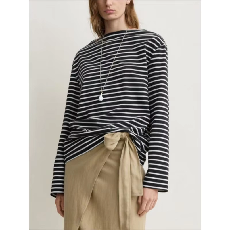 Striped Boat Neck Cotton T-Shirt - Image 2