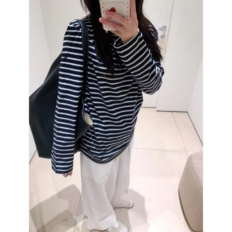 Striped Boat Neck Cotton T-Shirt - Image 3